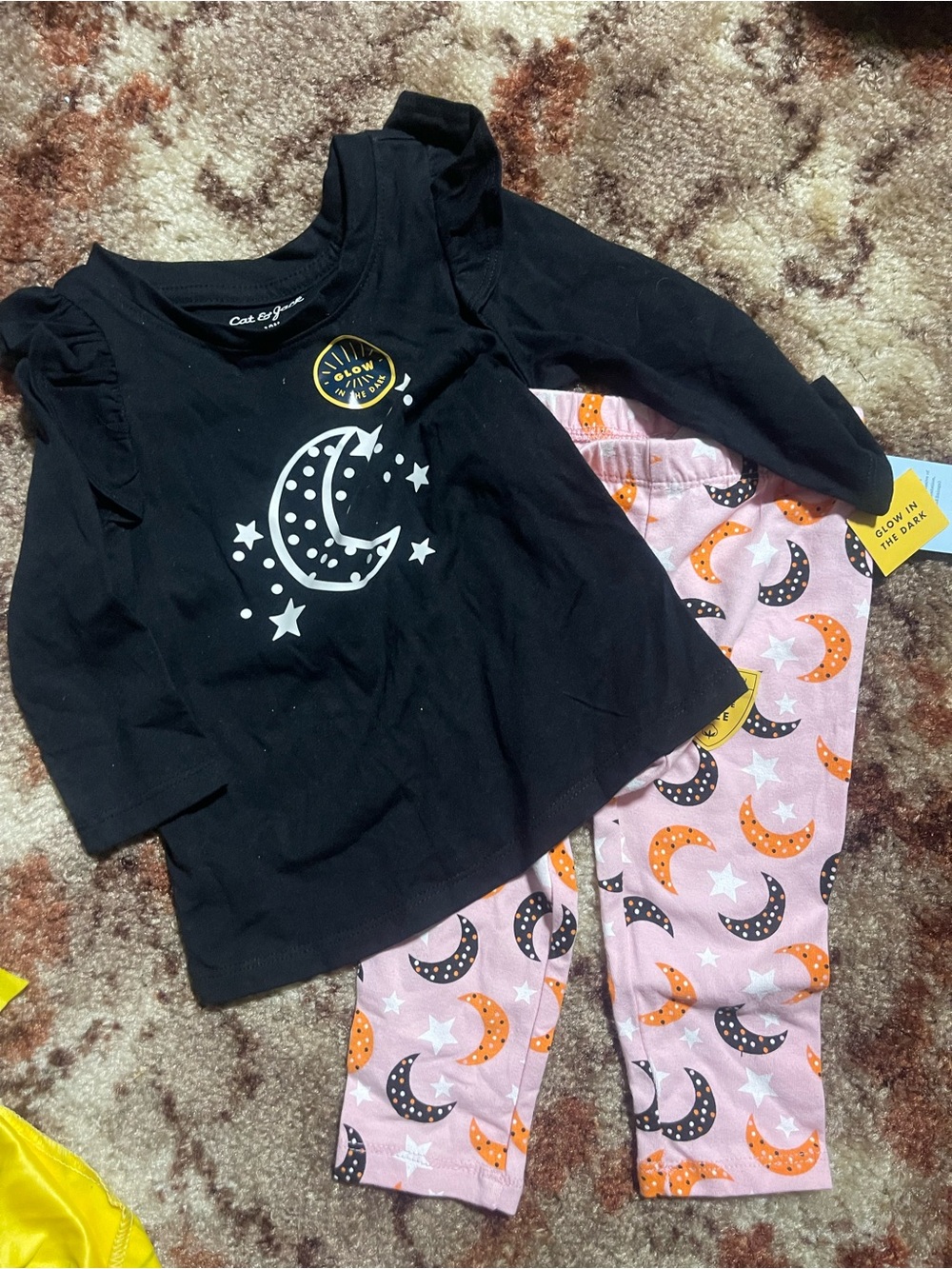 Cat & Jack Black Top with Pink Moon-Print Pajama Leggings